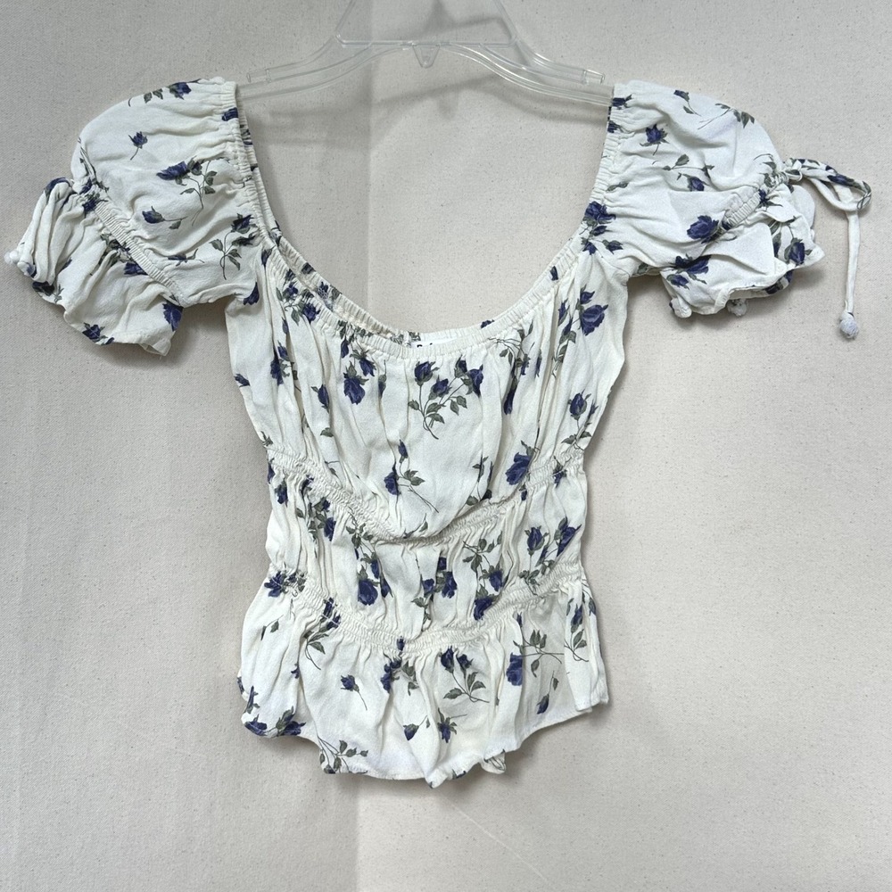 Reformation Solis Peasant Romantic Floral Smocked Puff Sleeve Top Cream S